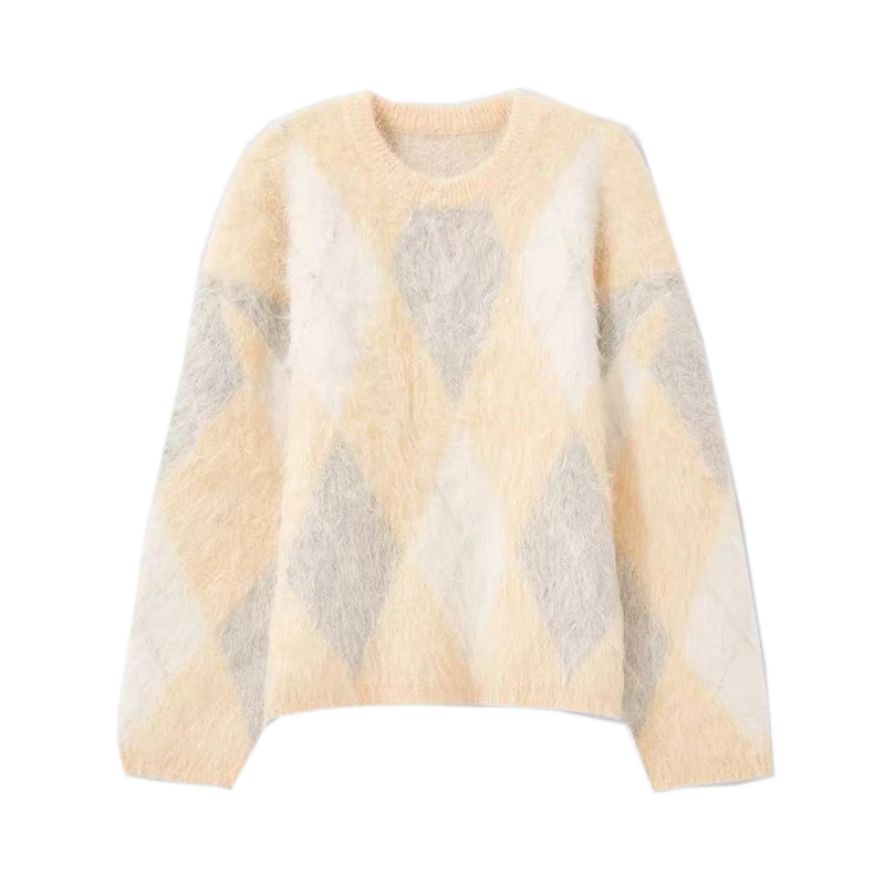 Designer-Pullover mit Zopfmuster in Regenbogenfarben für Damen