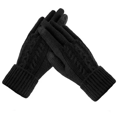 Schwarze Zopfstrickhandschuhe